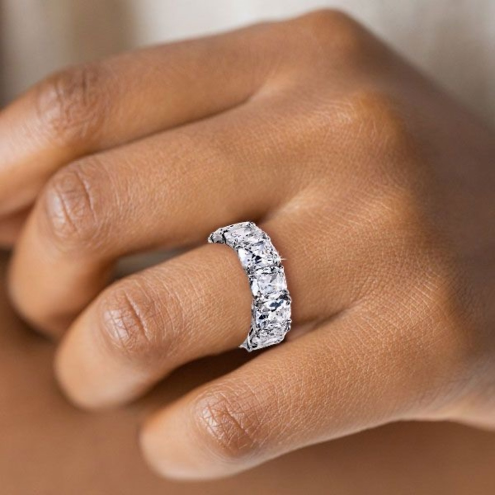 Platinum-Color Clear Eternity Band Ring - Picture 4 of 11